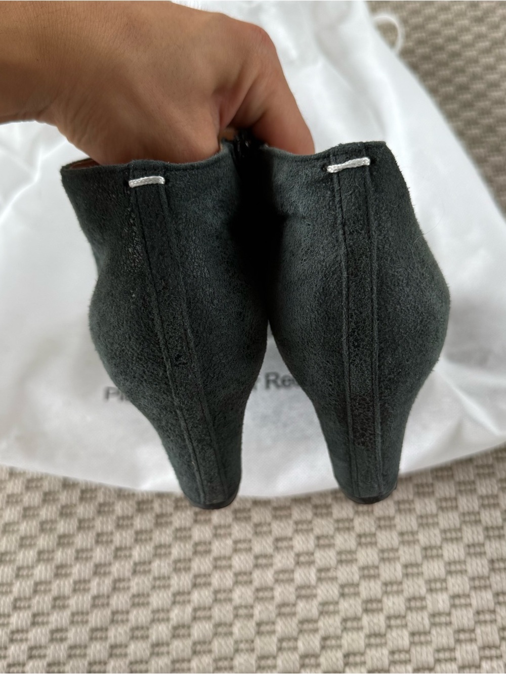 Maison Margiela cracked suede forest green open toe heel ankle boot shoes - Picture 3 of 5